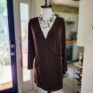 Chico's Travelers Sz 3 Brown Draped Wrap Tunic Top